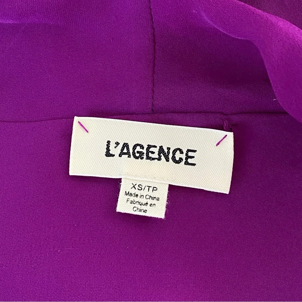 L’AGENCE PURPLE PLUM PLUNGE SILK TWIST FRONT LONG SLEEVE MARIPOSA BLOUSE top - Picture 8 of 12